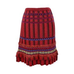 Christian Lacroix Vintage Rust Red & Brown Stripe Knit Skirt